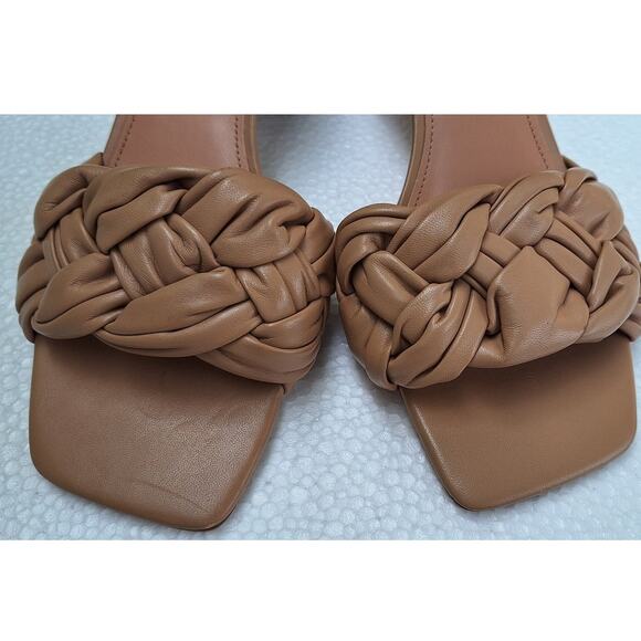 Marc Fisher Cerita Woven Quilted Square toe Block Heel Tan Leather Sandals 8.5 - Picture 3 of 10